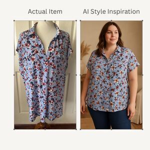 Roz Ali Womens Plus Size 3X Floral Top Short Sleeve Pockets Boho Cottagecore